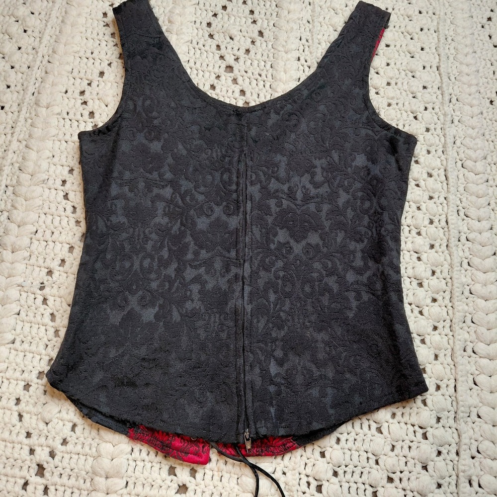 Vtg Charlotte Russe Corset Shirt Red Black Lace Up Front‎ Zip Back Goth Vamp Y2K - Picture 7 of 8